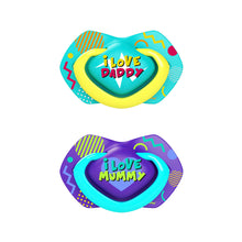 Load image into Gallery viewer, Canpol babies Silicone Soother Light touch 6-12m Symmetrical NEON LOVE 2 pcs
