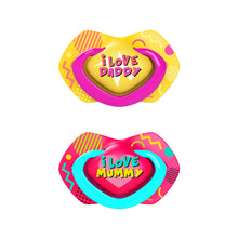 Load image into Gallery viewer, Canpol babies Silicone Soother Light touch 6-12m Symmetrical NEON LOVE 2 pcs
