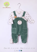 Load image into Gallery viewer, Velvet overalls for newborns with an embroidered bobby blouse
